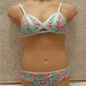 The Bikini Lab Vibrant Pink and Mint Floral Juniors Bikini
